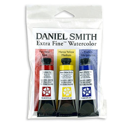 DANIEL SMITH Extra Fine Primary Watercolor Set, 3 Tubes, 15ml, 1.5 Fl Oz (Pack of 1)