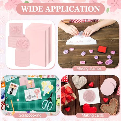 Innconee 18 Pcs Rubber Stamp Carving Blocks Linoleum Blocks, Pink - color: Pink