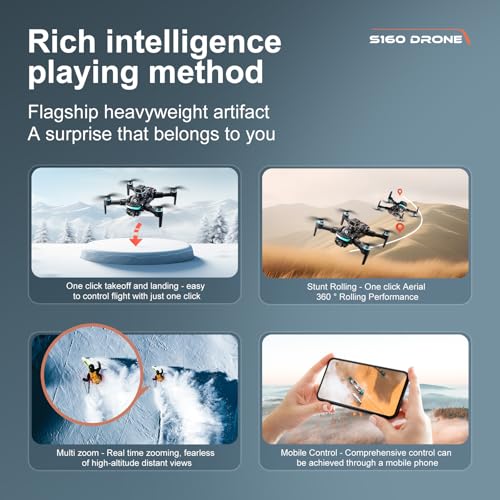ikaufen S160 Drone with Built-in screen control, Camera for Adults RC Drone With HD Dual Camera WiFi FPV Foldable Quadcopter Aircraft +2 Battery (S160 screen control+2Batte White1) - size: S160 Dual Camera Screen Control + 2 Battery White1