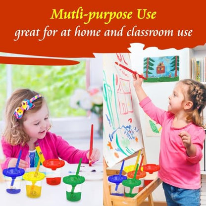 Paint Cups with Lids for Kids 6 No Spill Paint Containers & Paintbrushes - size: 6 Pack