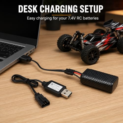SM-4P USB Charger Cable Replacement for RC Car, RC Boat 7.4V Charger Plug, USB Charging Cable - 2Pack