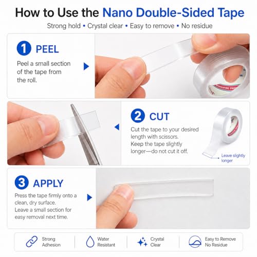 Nano Double-Sided Mounting Tape, Multipurpose Removable AdhesiveTape for Carpet Mats,Paste Items,Photos Frames,Craft Wall Mounting，1 inch, 10FT