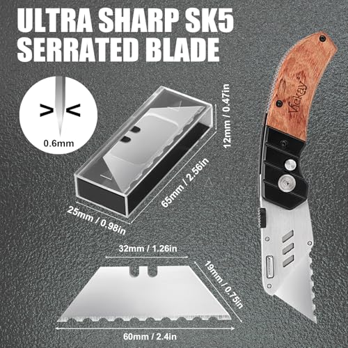 Vickay Utility Knife Blades, SK5 Box Cutter & Razor Blades-Serrated Edge - color: Silver-serrated, size: 30 Pack