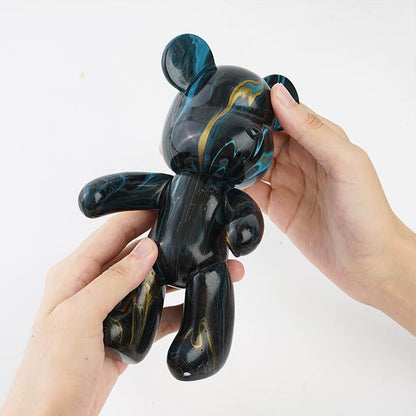 DIY Fluid Bear + Bear Keychain Figure, Marble Bear Painting Kit for Creative Pouring Art (Black+White+Gold, 9 inch) - color: Black+white+gold