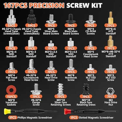 167 Pcs Computer Screw Kit, M.2 NVMe SSD Screws Set - color: 160Pcs Silver Pc Screws