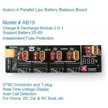 AB15 4 Port/Channel Parallel LiPo Battery Balance Charing Board for 2S-8S