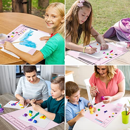 Silicone Painting Mat, Art Mat with Cup, Craft Paint Brush Cleaner Tool - color: Pink