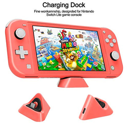 Switch Lite Accessories Bundle, Kit with Carrying Case,TPU Case Cover with Screen Protector,Charging Dock,Playstand, Game Card Case, USB Cable, Stylus,Thumb Grip Caps for Nintendo Switch Lite (Pink) - color: Pink
