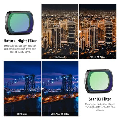 NEEWER Magnetic Filter Set Compatible with DJI Osmo Pocket 3 / Pocket 4 / Xtra Muse, 8x Star + Blue Anamorphic + LPR + Black Diffusion 1/4 Filter for Mist Cinematic Effect - style: 4 Pack Effect Filter