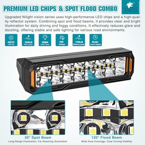 Nilight 6 Inch LED Light Bar 2PCS 50W Spot Flood Combo Lamps - color: 50W Led Pod 2Pcs White