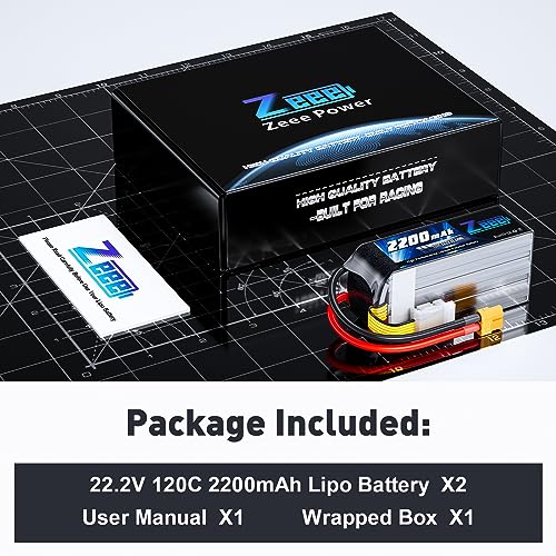 Zeee 6S Lipo Battery 2200mAh 22.2V 120C with XT60 Connector (2 Pack)