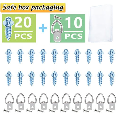 20Pcs 4-in-1 Bear Claw Wall Picture Screws with 10pcs D Rings Hangers Screw - color: Blue Zinc, size: 20 Pack + D-ring