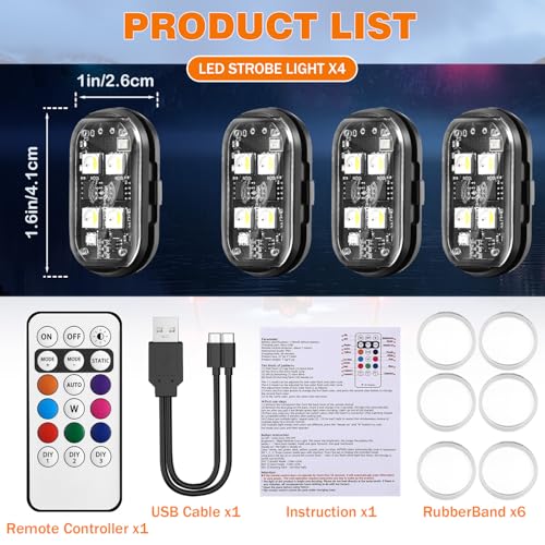 4LEDs Wireless LED Strobe Lights, Rechargeable Anti-Collision Warning Light - size: 4PCS (Upgraded 4LEDs)