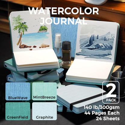 Funto Hot Press Watercolor Journal 2-Pack, 4.7x4.7, 100% Cotton Light Blue - color: Light Blue