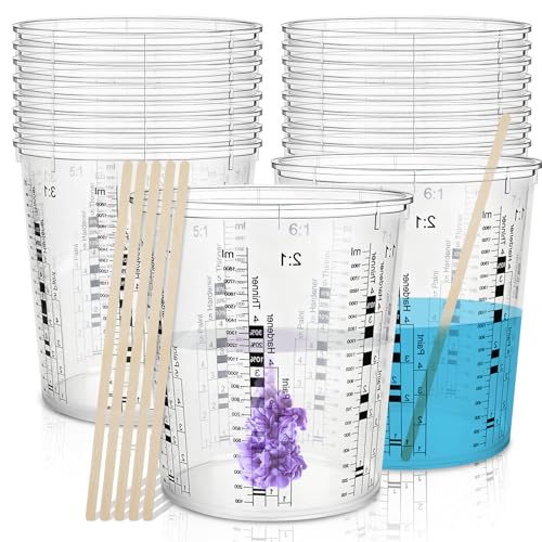 24 Pack 76 oz Graduated Paint Mixing Cups with 20 Wooden Sticks