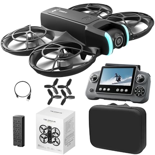 Brushless Motor Drone for Adults Beginners, Mini RC Quadcopter with Batteries Long Flight Time, Safer All-Round Mesh Protective Shield, Optical Flow Positioning Stable Hover, 90° Electrically Adjustable Dual Camera FPV Drone, Trajectory Flight Smart Aircr