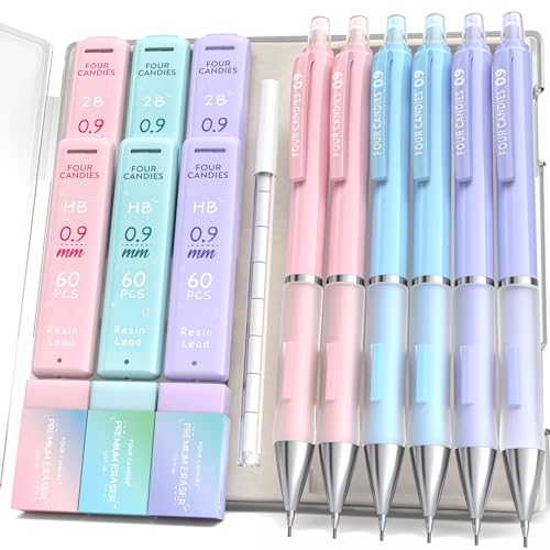 Four Candies Pastel Mechanical Pencil Set, 0.9mm Bold Point, Pack of 6 - style: 0.9 mm