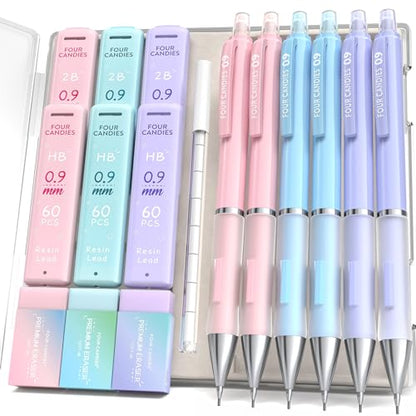 Four Candies Pastel Mechanical Pencil Set, 0.9mm Bold Point, Pack of 6 - style: 0.9 mm