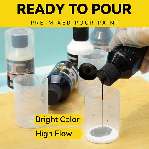OPHIR 3 Black & 3 White Premixed Acrylic Pour Paint Set, 3.8-Ounce/Bottle - color: 3 Black & 3 White Set