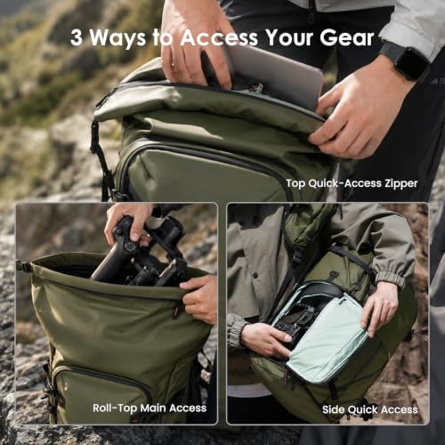 TARION Extra Large Camera Backpack 35L Expandable Rolltop XProber Green - style: X-prober (Green, 35 Liters)