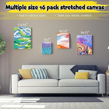 Inburit 12 PCS Multi Size Stretched Blank Canvas for Acrylic & Oil Painting - size: 12PCS+(4sizex3)