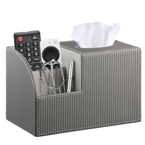 PU Leather Square Tissue Box Cover - Multi-Functional Tissue Box Holder - color: Gray Rome