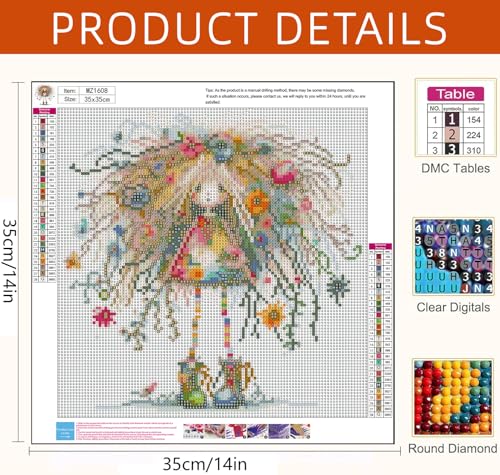 Axquilon Girl Diamond Art Kits for Adults 14x14 inch - color: Girl