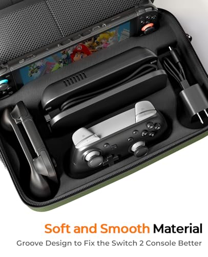 COOWPS for Nintendo Switch 2 Case, 2-Pack Screen Protectors, 6 Thumb Grips - color: Dark Green