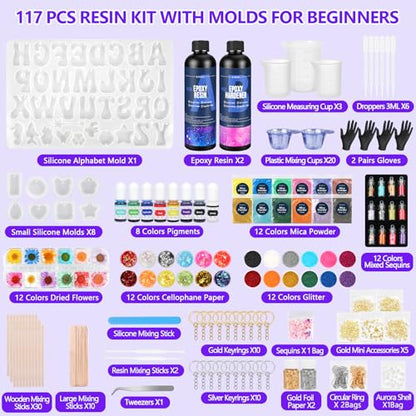 KISREL 18OZ Epoxy Resin Kit for Beginners, Resin Kit with Alphabet Mold - size: Alphabet Molds and 8 Mini Molds