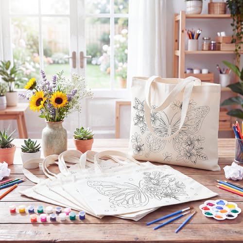 Locmeo 10 Set Paint and Sip Canvas Bags Pre Drawn Kit,Butterfly - style: Butterfly