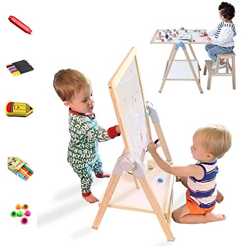 QZMTOY Kids Art Easel, Deluxe Standing Easel Set, Adjustable Art Table