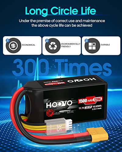 HOOVO 3S 120C 11.1V 1500mAh LiPo Battery with XT60 Plug(2 Pack)