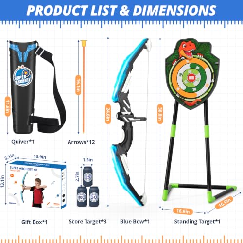 HYES Bow and Arrow for Kids, LED Light Up Archery Set, Blue - size: 1 pack-blue standing target