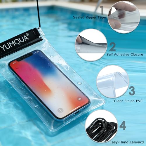 YUMQUA Waterproof Pouch Dry Bags Document Map Holder for Water Sport 3PACK - color: Black-5Pack