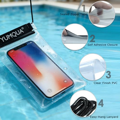 YUMQUA Waterproof Pouch Dry Bags Document Map Holder for Water Sport 3PACK - color: Black-5Pack