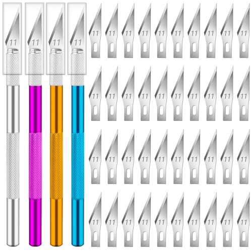 DIYSELF 4 Exacto Knives with 40 No. 11 Blades for Crafting - color: Purple-gold-blue-silver