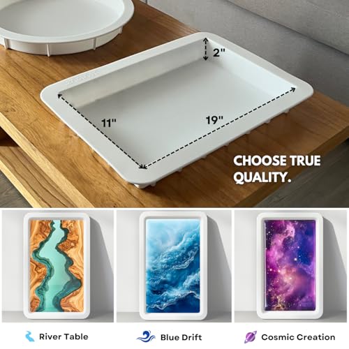 Alaskey® Large Premium Rectangular Resin Table Silicone Mold 19"x11" | Durable, Reusable, No Seal Required | Large Epoxy Resin Mold for DIY River Table, Coffee Table, Cutting Board, Charcuterie Crafts - size: 19"x11"