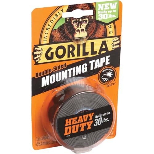 Gorilla - Heavy Duty Double Sided Mounting Tape; Weatherproof; 1" x 60"; Black; (Pack of 1) - style: 1 - Pack