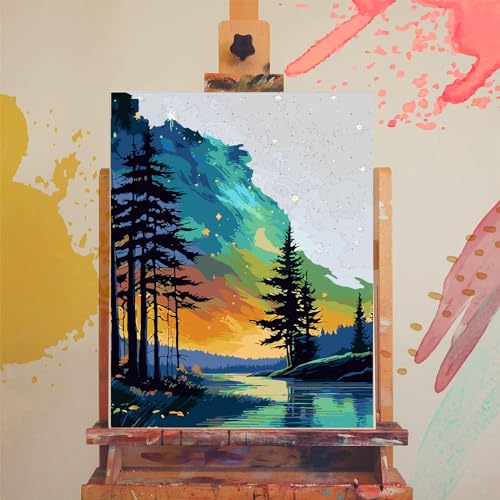 Starry Sky Paint by Numbers for Adults, Landscape Paint by Number on Canvas - color: MT12308