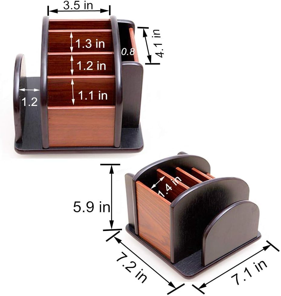 Rotatable remote control organizer wooden multi-purpose pen holder multi compartment storage and sorting box office and home desktop organizer HeBen7005
