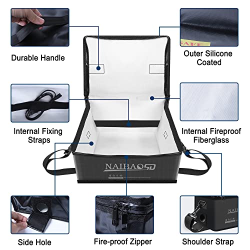 Fireproof Lipo Battery Bag, 11 x 8 x 6.5 in - color: black