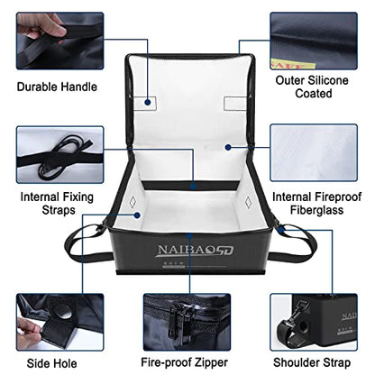 Fireproof Lipo Battery Bag, 11 x 8 x 6.5 in - color: black