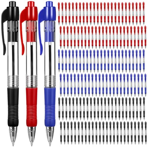 Fainne 200 Pack 1.0 mm Retractable Ballpoint Pen Bulk, Black, Blue, Red Ink - color: Black Ink, Blue Ink, Red Ink