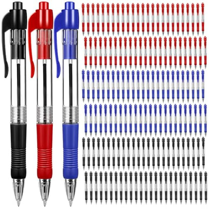 Fainne 200 Pack 1.0 mm Retractable Ballpoint Pen Bulk, Black, Blue, Red Ink - color: Black Ink, Blue Ink, Red Ink
