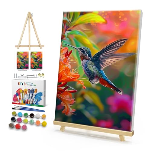 HeeBenor Framed Paint by Numbers Kit for Adults, Hummingbird, 8x12 Inch - color: Hummingbird 009