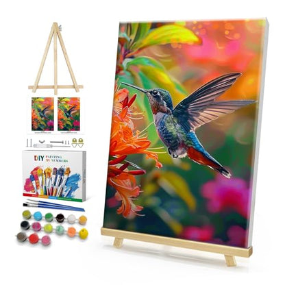HeeBenor Framed Paint by Numbers Kit for Adults, Hummingbird, 8x12 Inch - color: Hummingbird 009