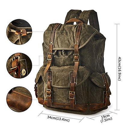 Heavy-Duty Waxed Canvas Rucksack Backpack - color: Dark Brown, size: 400 x 340 x 190 mm - Standard