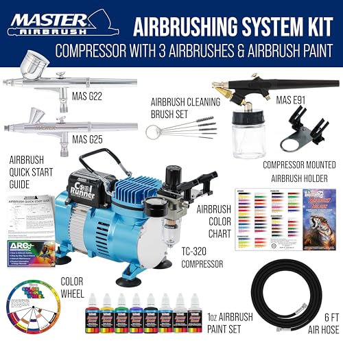 Master Airbrush Cool Runner II Air Brush Kit with Air Compressor Dual Fan - color: Cool Blue
