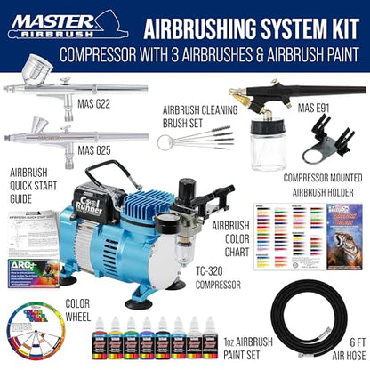 Master Airbrush Cool Runner II Air Brush Kit with Air Compressor Dual Fan - color: Cool Blue