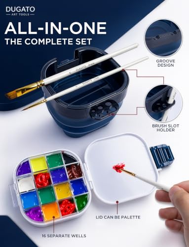 16-Well Airtight Empty Palette Box with Lid & Foldable Water Cup, Blue - color: Blue